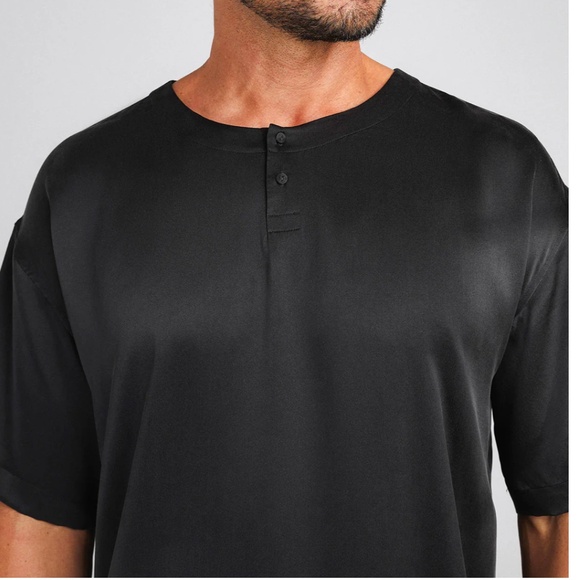 **SOLD** LAHGO NWOT Washable Silk Pajama Tee Pants Set in Immersed Black Size M - Picture 3 of 16